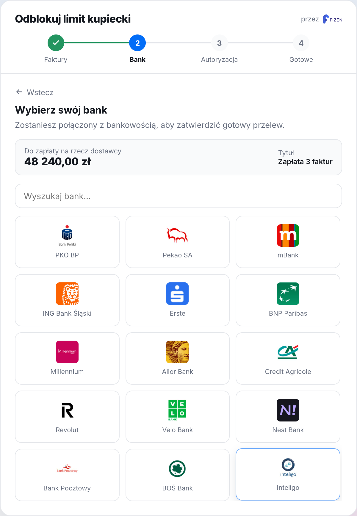 Step 2: Choose the payer bank