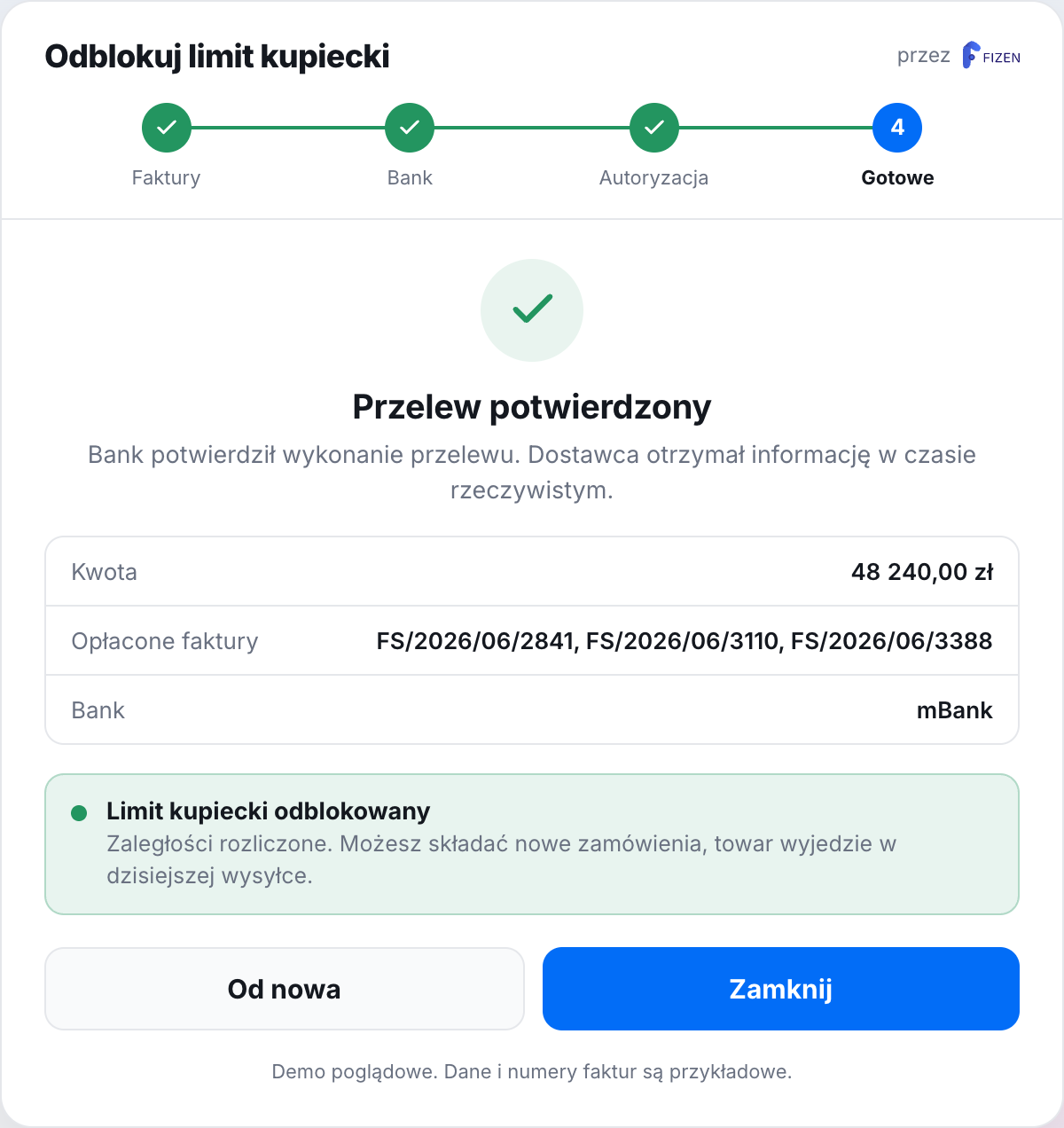 Step 4: Transaction confirmation and trade credit limit unlocked